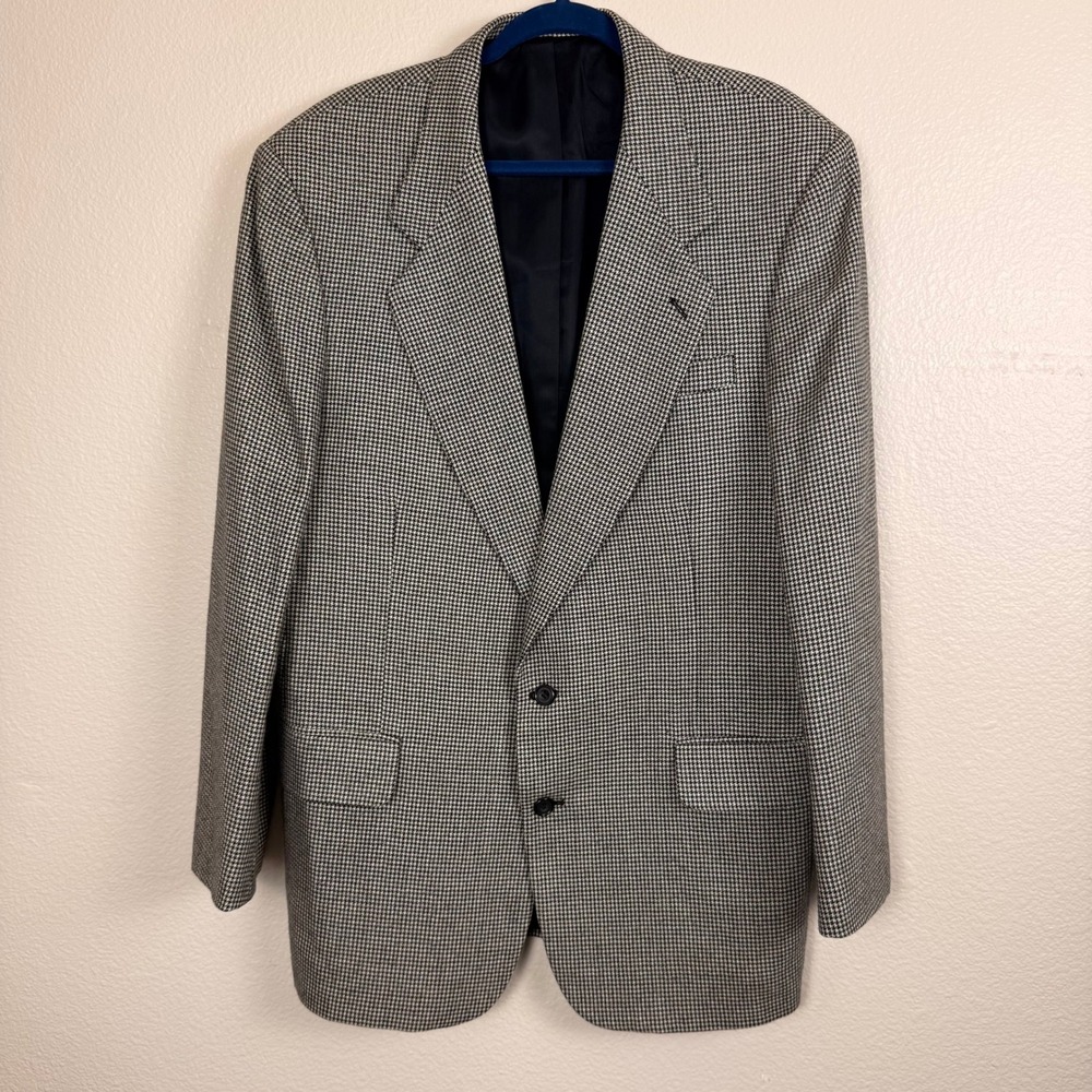 Oscar de la Renta Blazer Men 43L Black White Professional Houndstooth Sport Coat